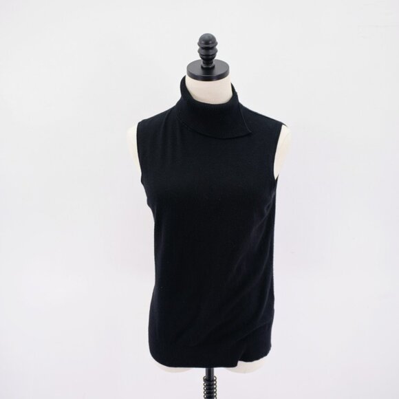 Cable‎ & Gauge Large Black Ribbed Slit Mock Neck Sleeveless Sweater Fitted Waist - Picture 1 of 10